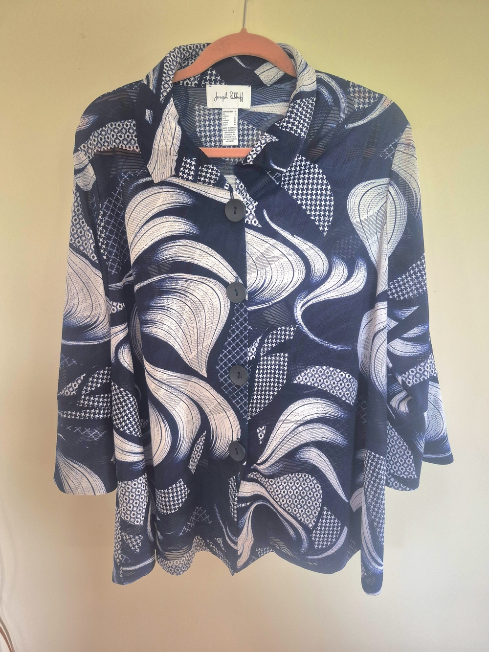 Joseph Ribkoff Navy White Abstract Button Down Blouse 14 - Picture 2 of 6